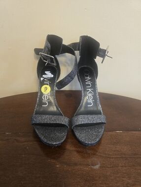 Calvin Klein Black Glitter Ankle-Strap Heels